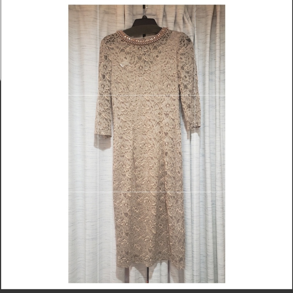 Pale pink lace dress with beaded collar